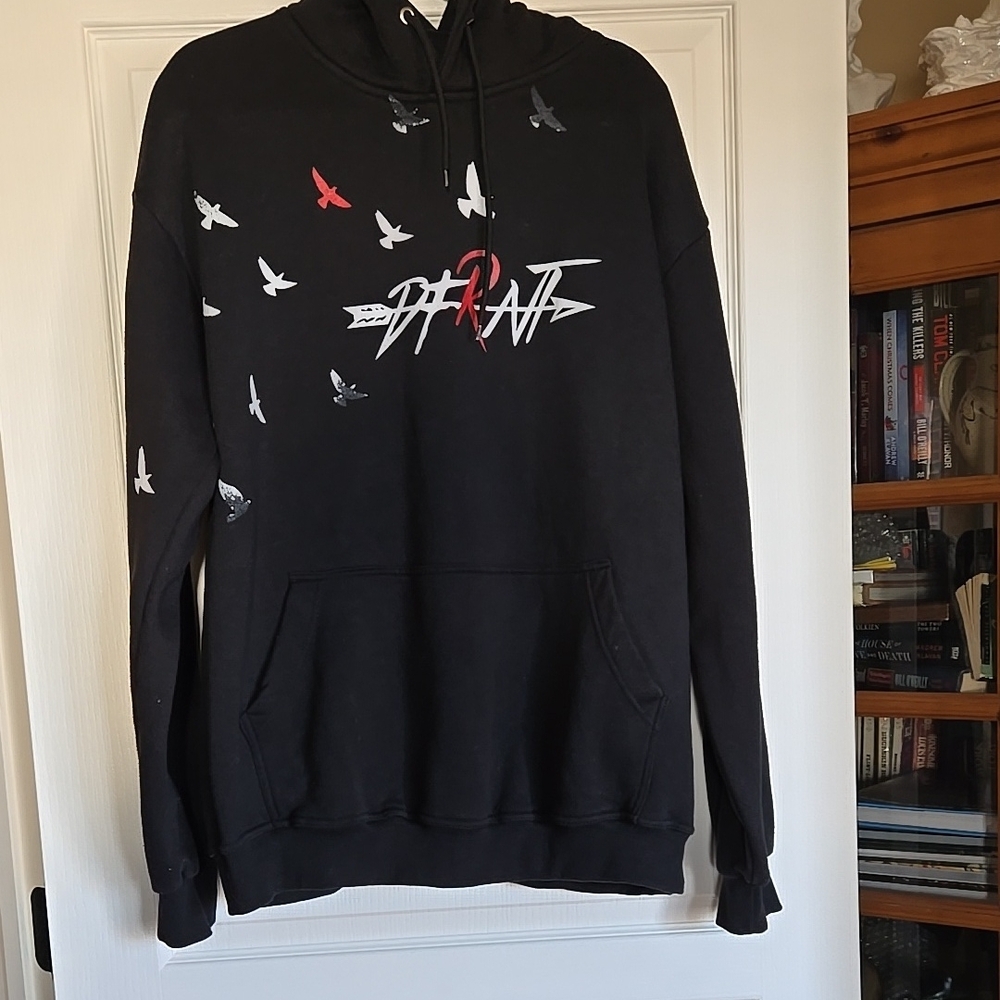 Men's black graphic DFRNT hoodie. Size large.